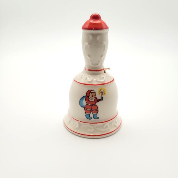 Vintage Christmas Santa Ceramic Bell Red Trim 3" Holiday Decor Classic - Picture 6 of 7